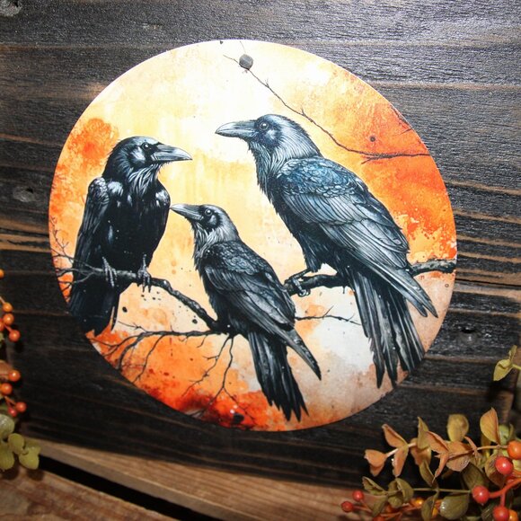 NEW Moody Black Raven Crow on Branch Autumn Fall Farmhouse Wall Decor - Picture 4 of 4